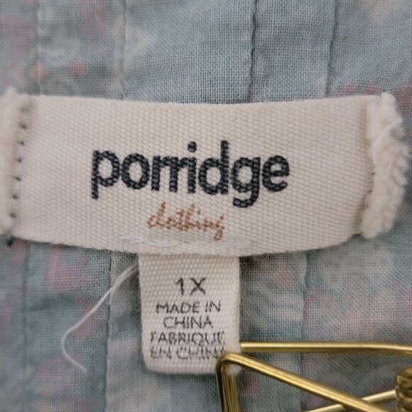 Porridge Womens Tunic Top Sz 1X Long Puff Sleeves Pleated Green Wine Floral Y2K - Picture 2 of 13